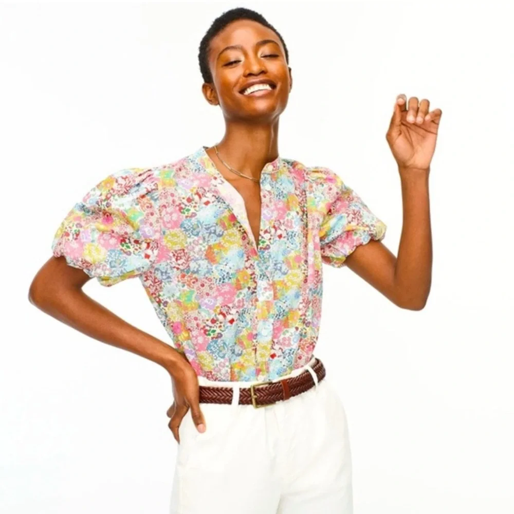 J Crew Classic Fit Short Puff Sleeve Top in Liberty Patchwork Dream Floral
